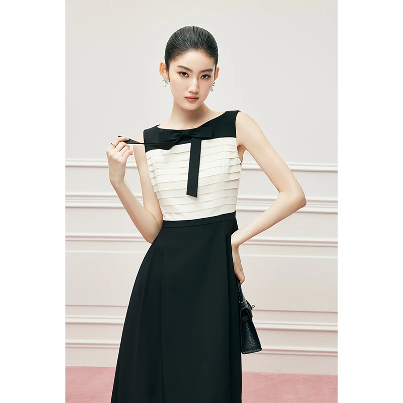 MandyZhang“月光钢琴裙”法式优雅无袖连衣裙女秋气质礼服小黑裙