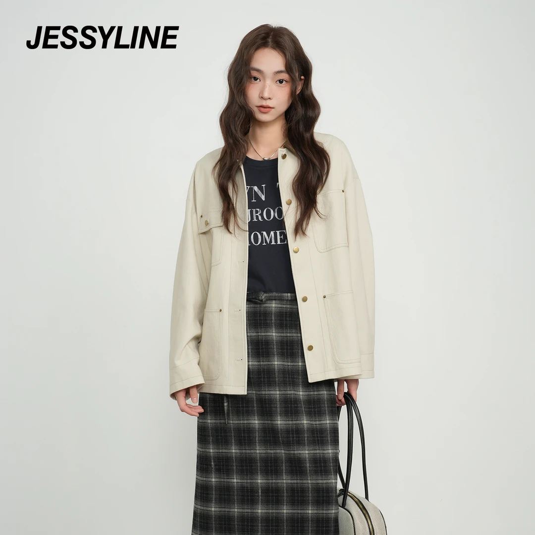 抖音双12好物杰茜莱翻领外套夹克衫工装jessyline2025秋新款