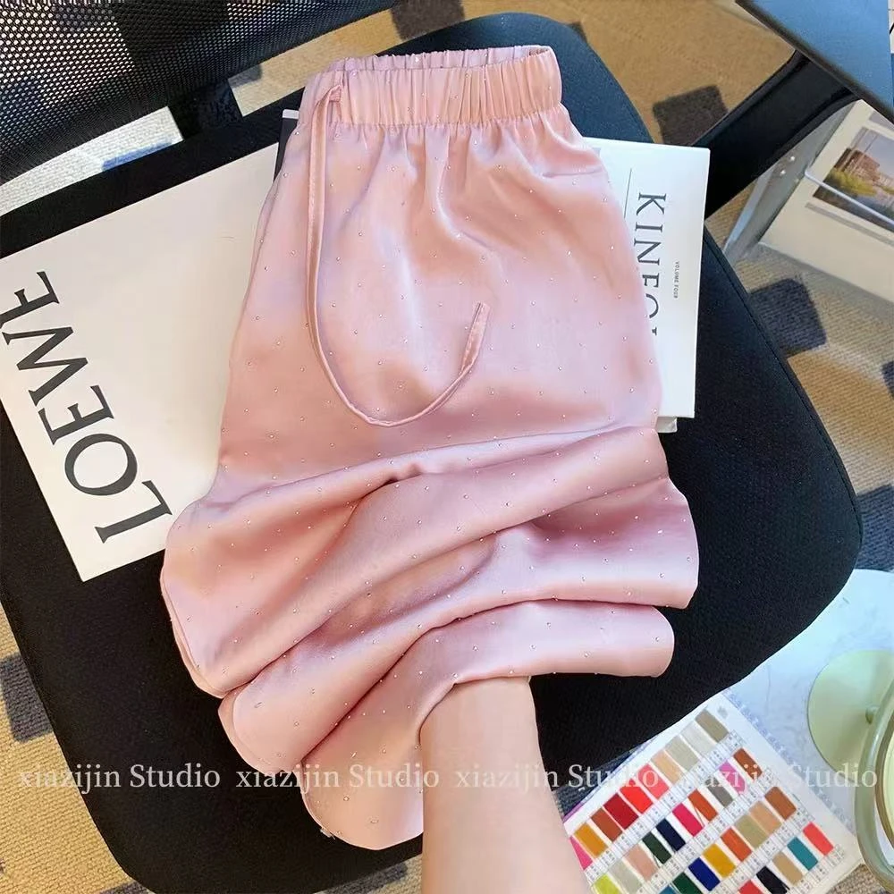 醋酸满钻阔腿裤3791