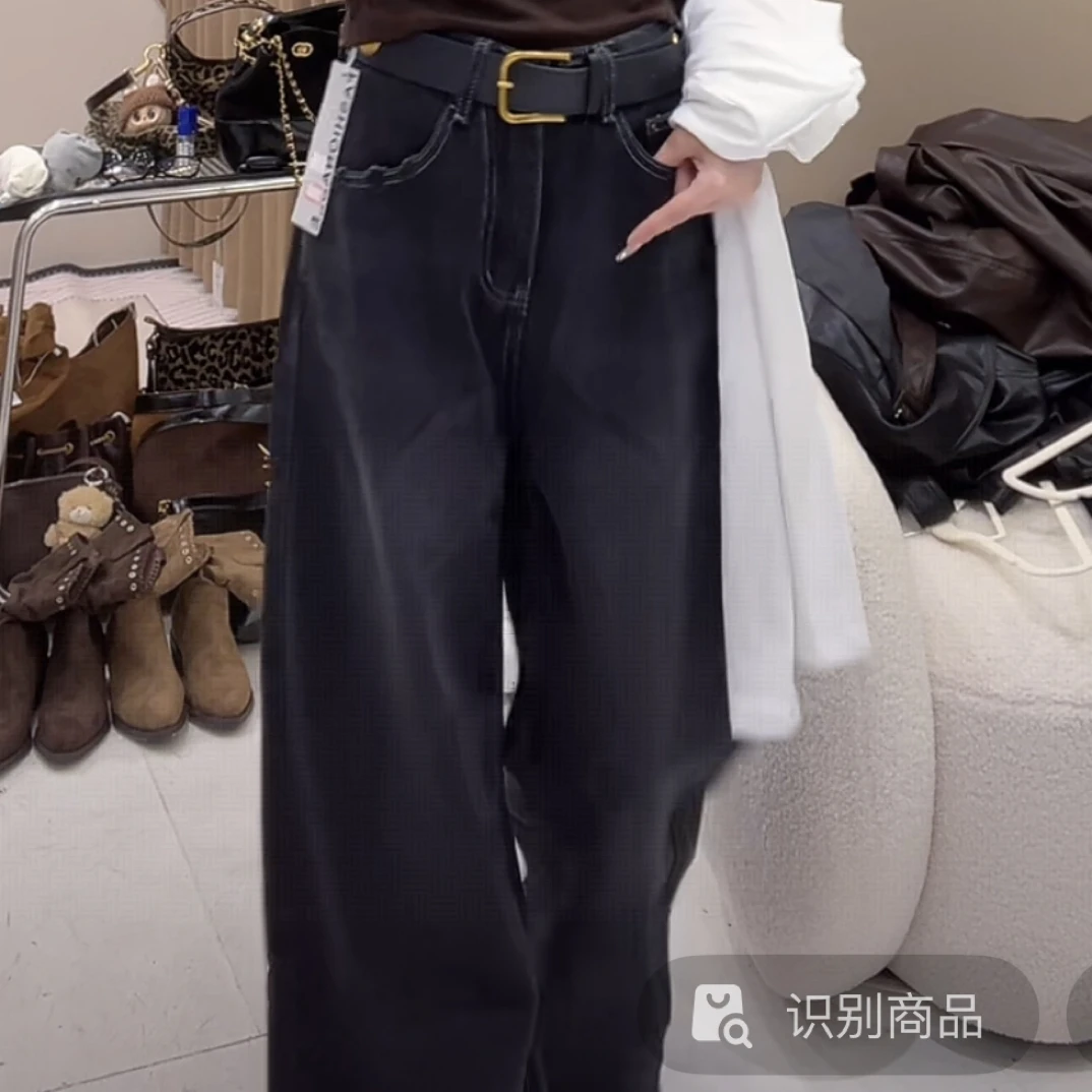 越野兔 黑灰色窄版牛仔裤9106