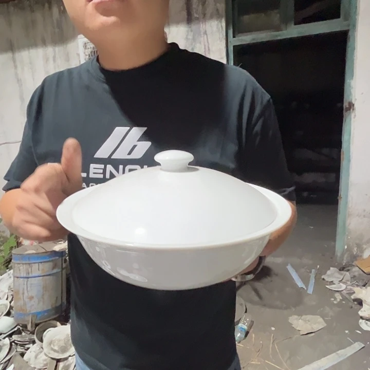 瓷片景德镇陶瓷10寸带盖大汤锅