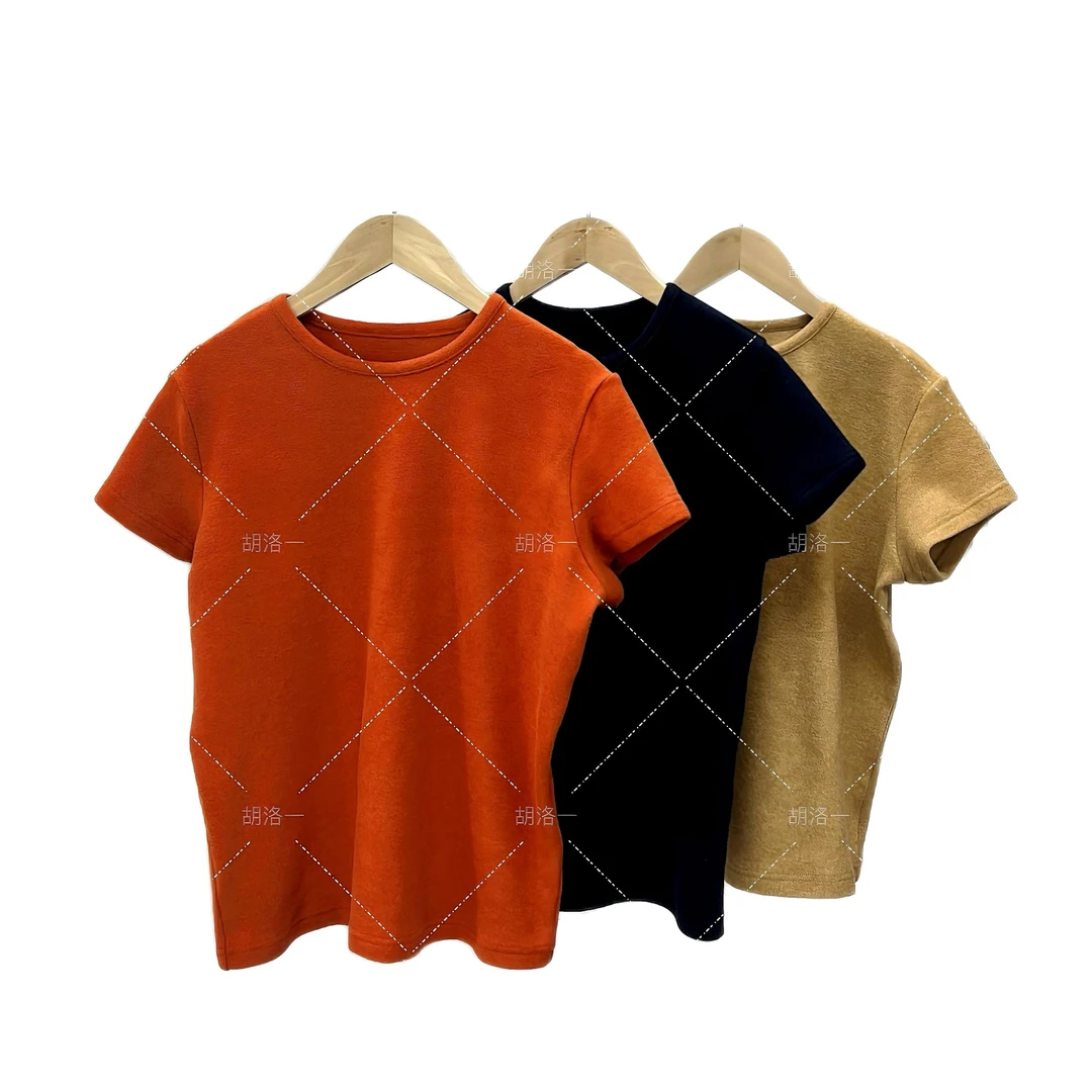 【胡洛一】简约纯色正肩修身短袖t百搭显瘦圆领打底衫上衣-CK271