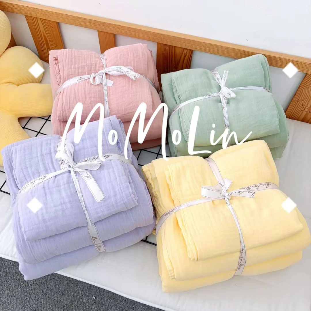 【四件套】纯棉双层纱素色水洗纱布柔软透气成人四件套 【J】