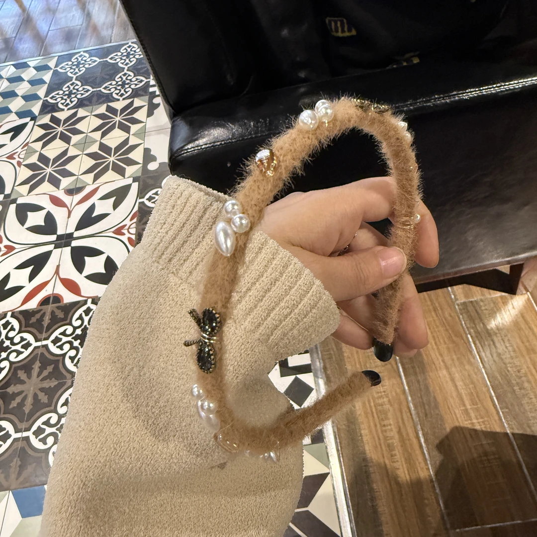 7507复古奶茶的毛茸茸发箍