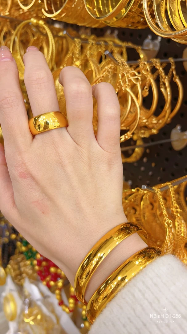 铜合金戒指 双手镯单戒指 新款时尚休闲百搭光面釉丝扳指三件套