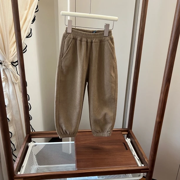 【编号R440】GK3310-14-儿童条绒束脚裤卡其色-GMF