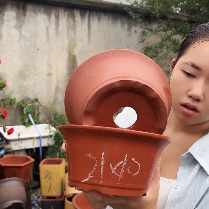 红泥碗盆大号一对