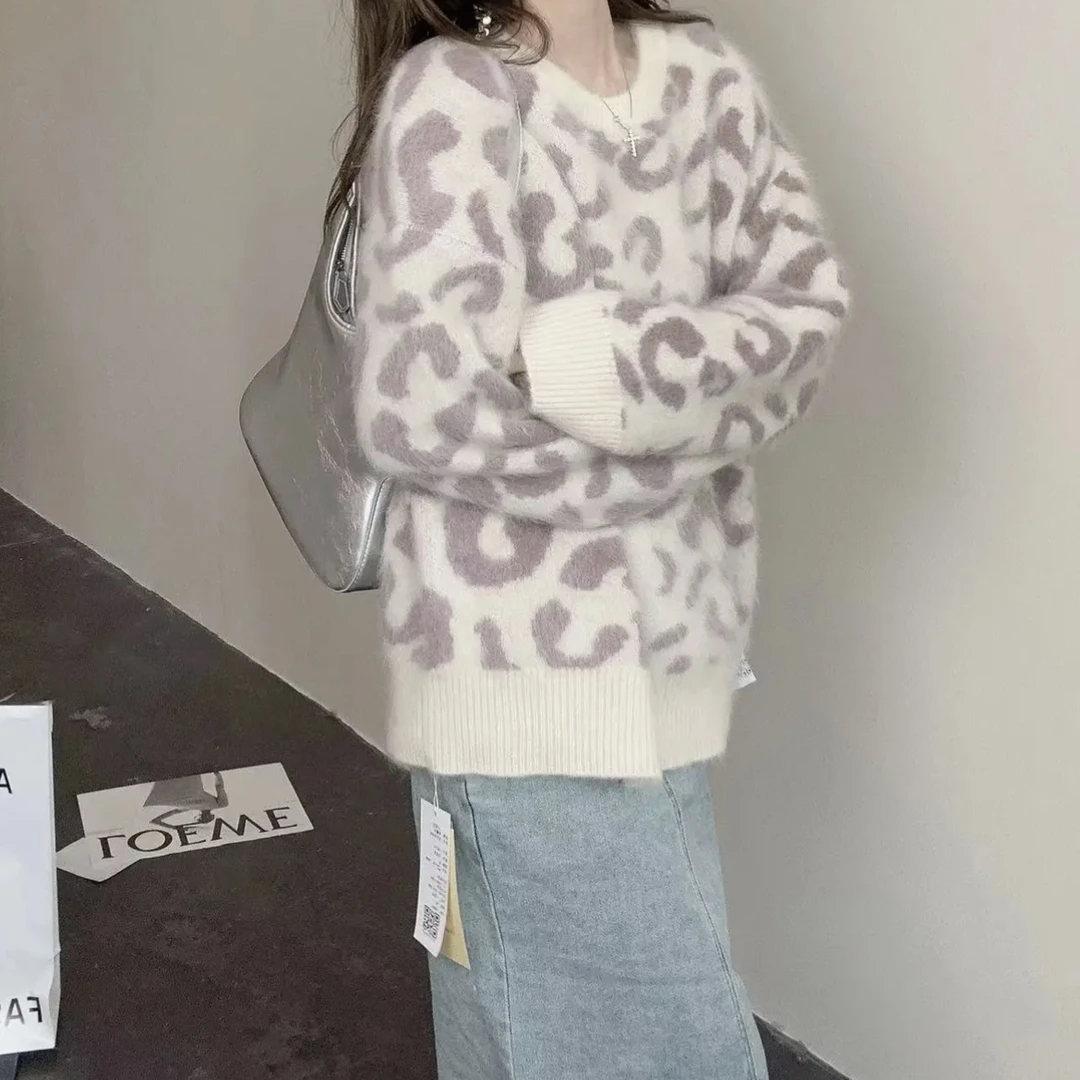 【一眼心动拉绒款】240274复古豹纹羊绒衫软糯洋气款厚款拉绒