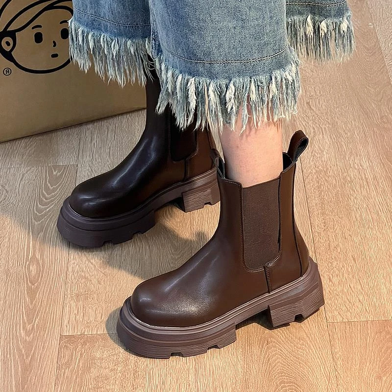 【官网小C&K旗舰店】切尔西马丁靴女春秋单靴2025新款大头厚底烟