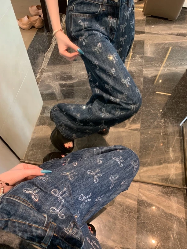 TUTU【SP私服 容祖儿同款】高级定制满钻蝴蝶结阔腿牛仔裤#CK1436