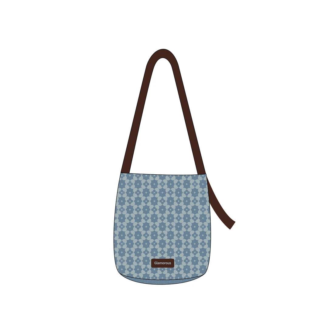 七七 尼睿插画师原创牛仔花飘带水桶包单肩女百搭手提小众通勤包