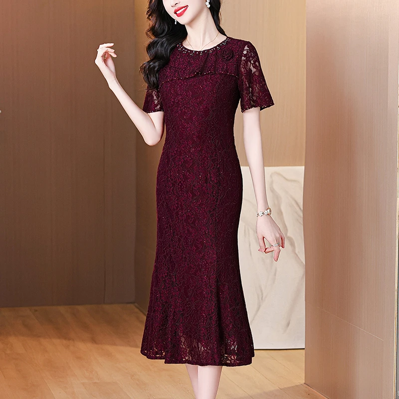 喜婆婆婚宴装结婚礼服2025新款蕾丝连衣裙妈妈鱼尾收腰显瘦长裙子