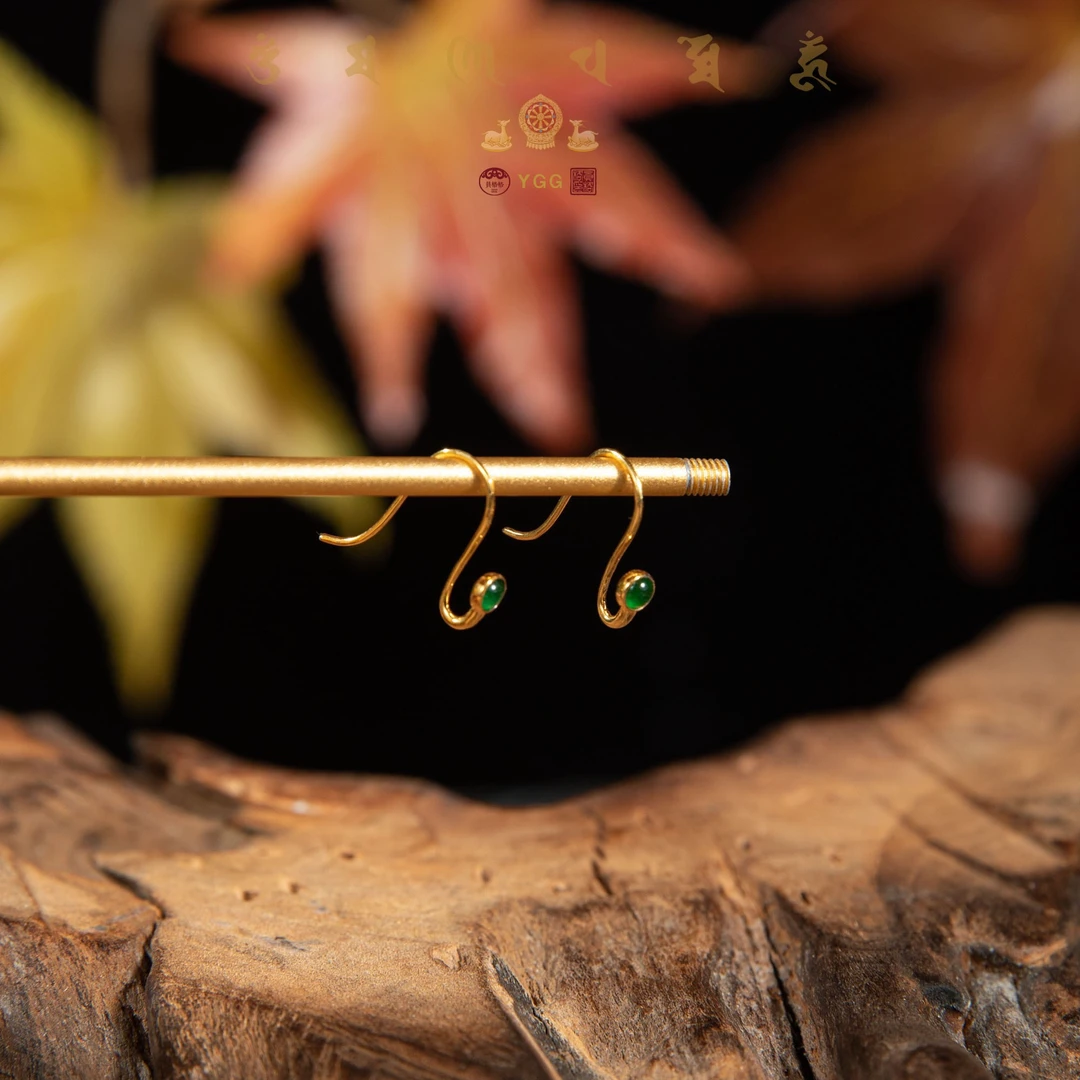员格格UJZ0309/18K金镶嵌翡翠耳钩/多功能万搭