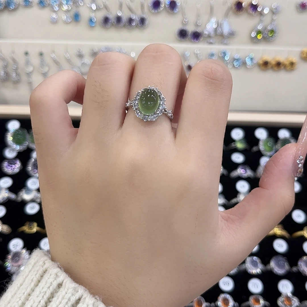 岫玉银S925镶嵌戒指繁华爆款