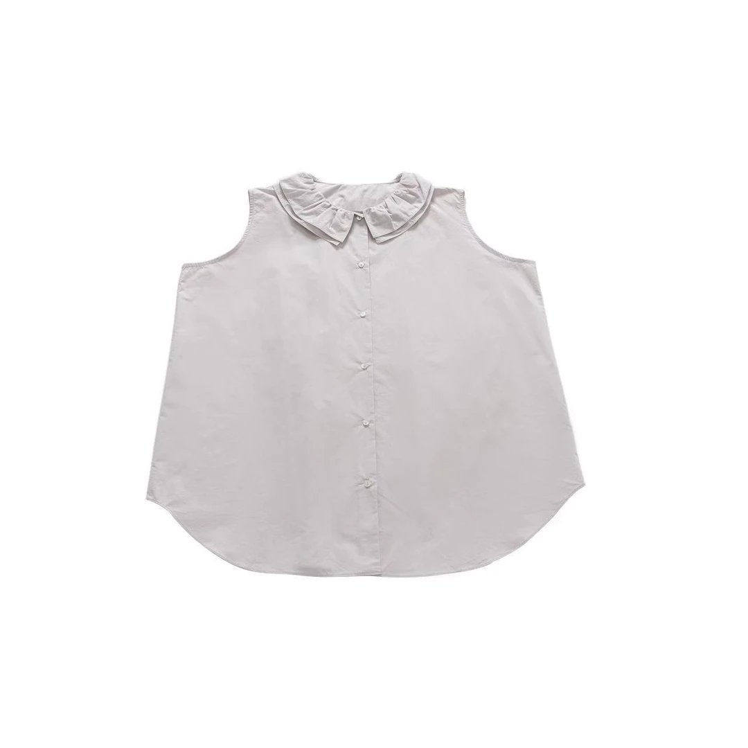 【LLE】复古双层荷叶领纯棉娃娃衫无袖上衣25C130-010
