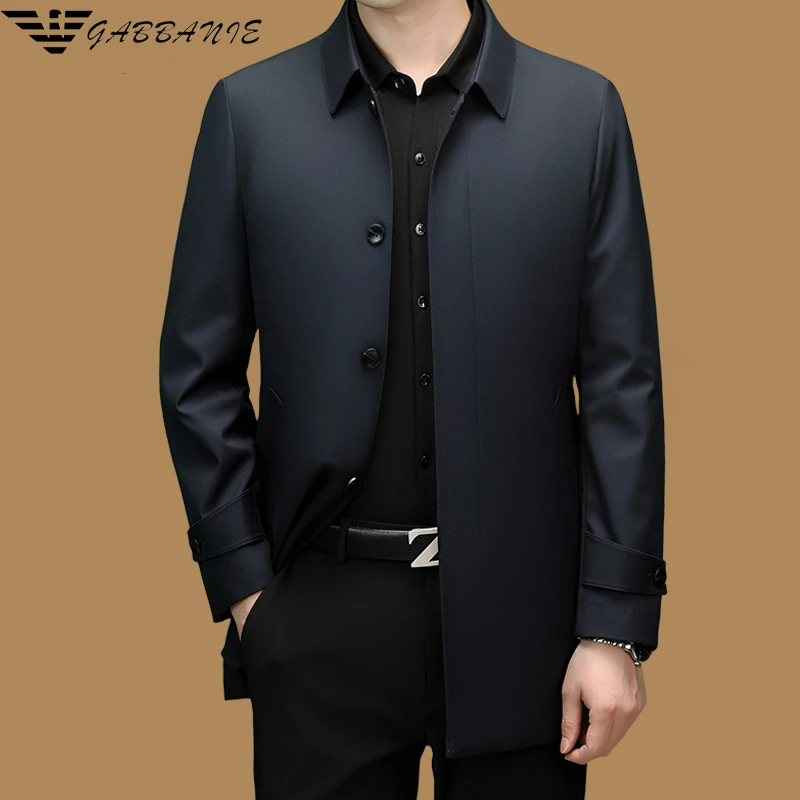 意大利专柜男士中长款风衣夹克春秋季中老年高档商务翻领防风外套