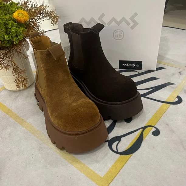 7055-68玛莎玛索磨砂皮烟筒靴厚底马丁靴2025秋冬新款圆头