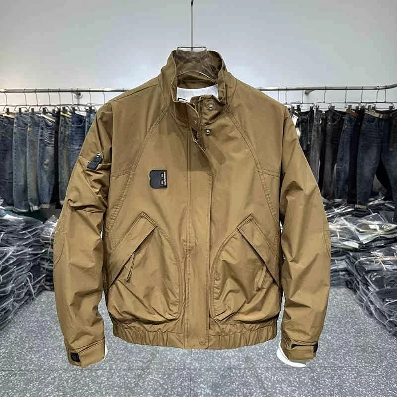 2025新款潮牌男士拼接工装立领夹克时尚韩版帅气潮流宽松机能外套