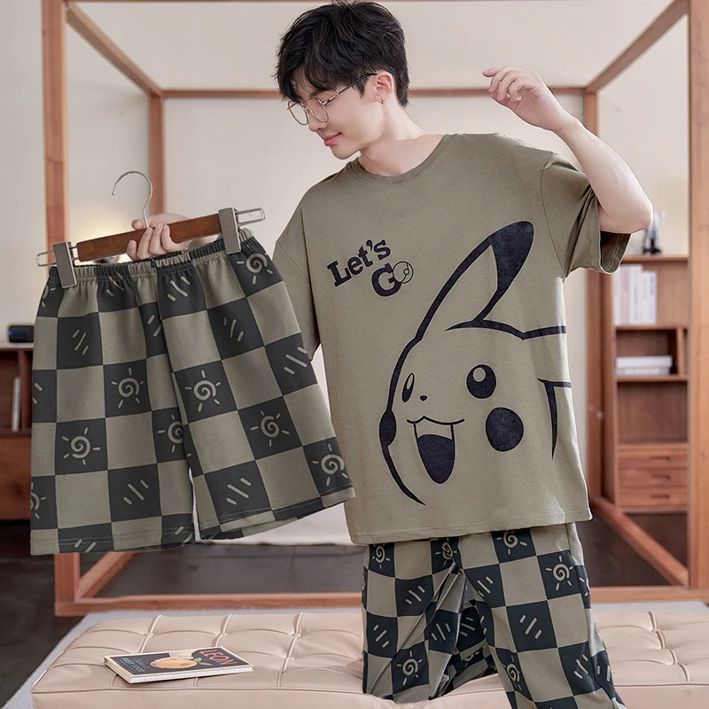 bejirog/北极绒可爱男士睡衣纯棉夏季薄款家居服三件套可外穿时尚