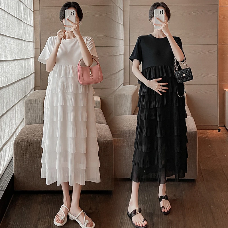孕妇连衣裙夏装洋气夏季短袖时尚休闲孕妇装夏天外出蛋糕裙上衣女