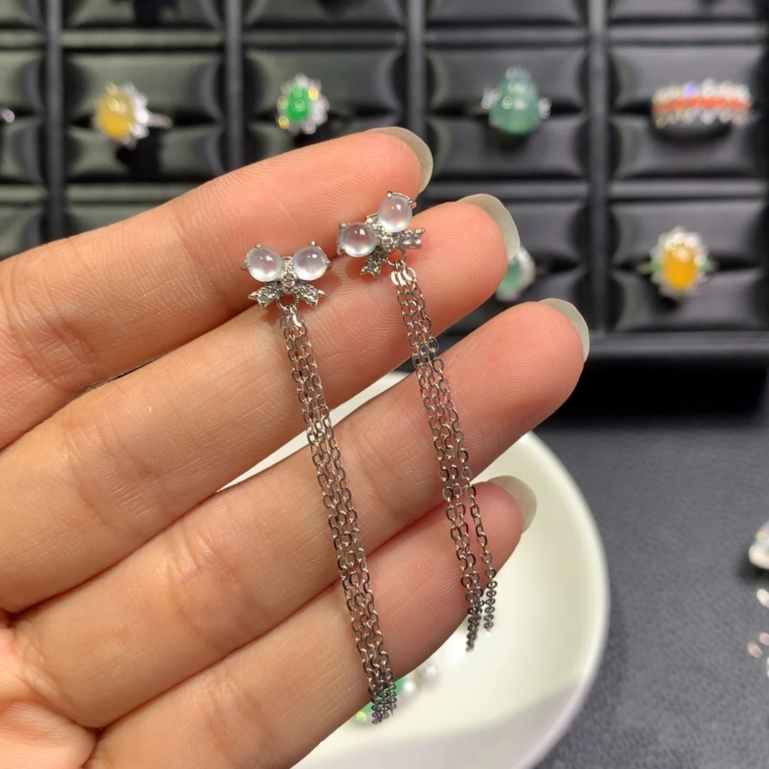 翡翠银S925镶嵌耳饰