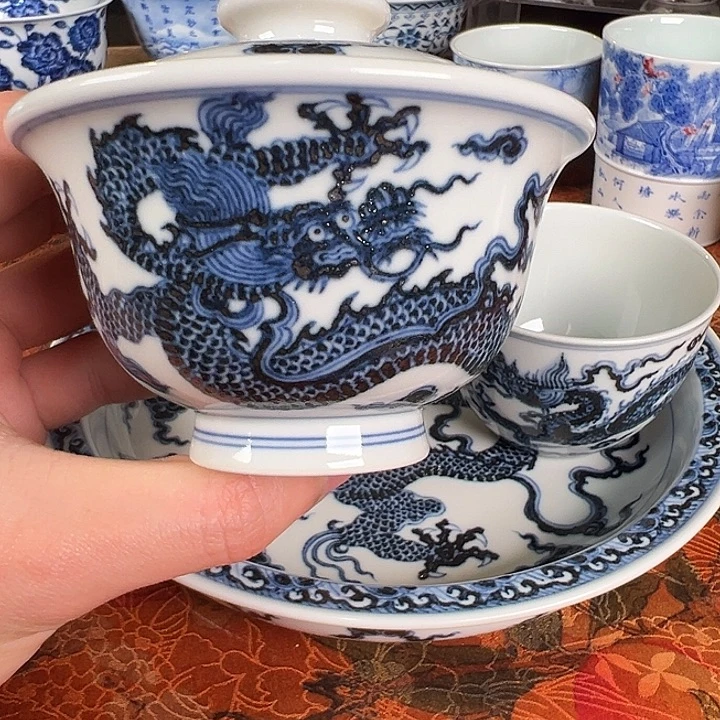 陶杯子元煦窑龙盖碗