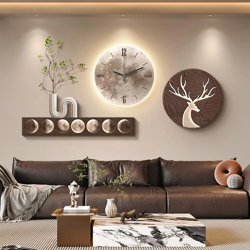简约高级感客厅装饰画轻奢沙发背景墙挂画2025新款福鹿月球壁画