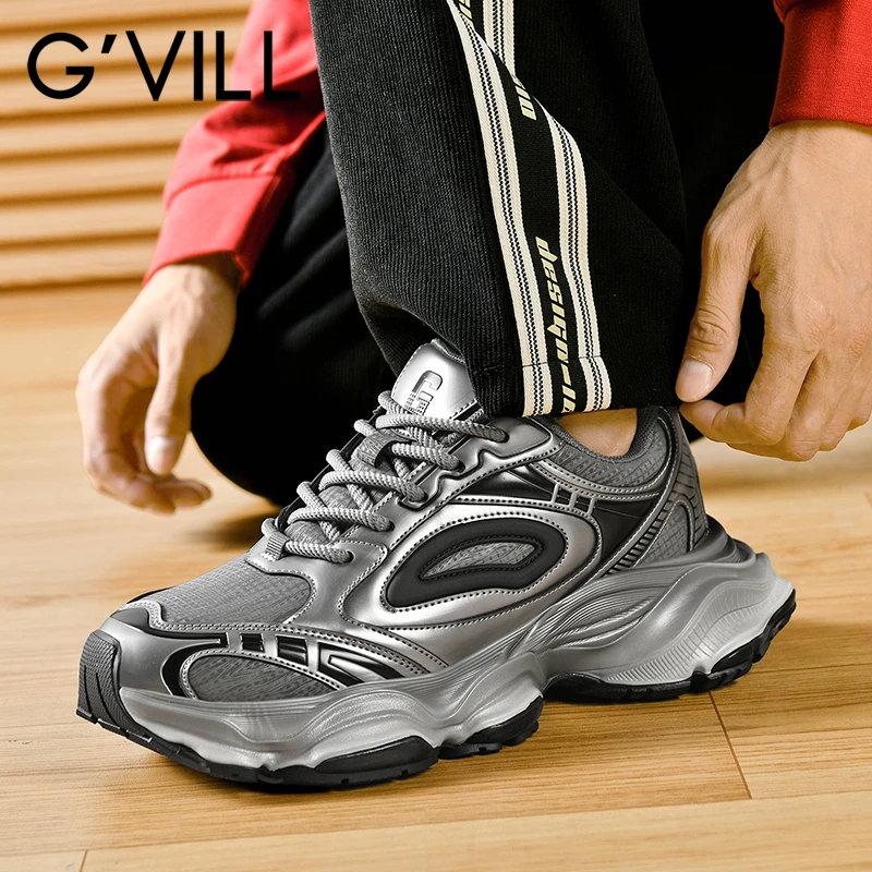 G'VILL/贵之步百搭时尚老爹鞋秋冬季男士厚底复古潮鞋跑步运动鞋