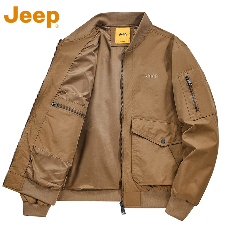 JEEP吉普卡其色飞行员夹克男款春秋季美式潮牌宽松休闲棒球服外套
