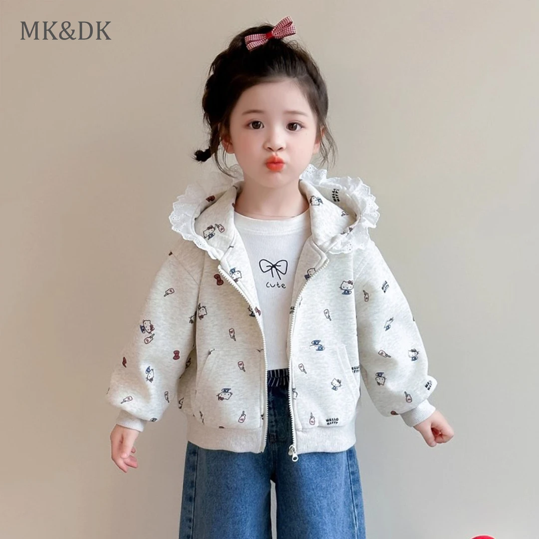 MK&DK女童外套春秋款2025新款女宝宝卡通连帽卫衣洋气韩版秋装