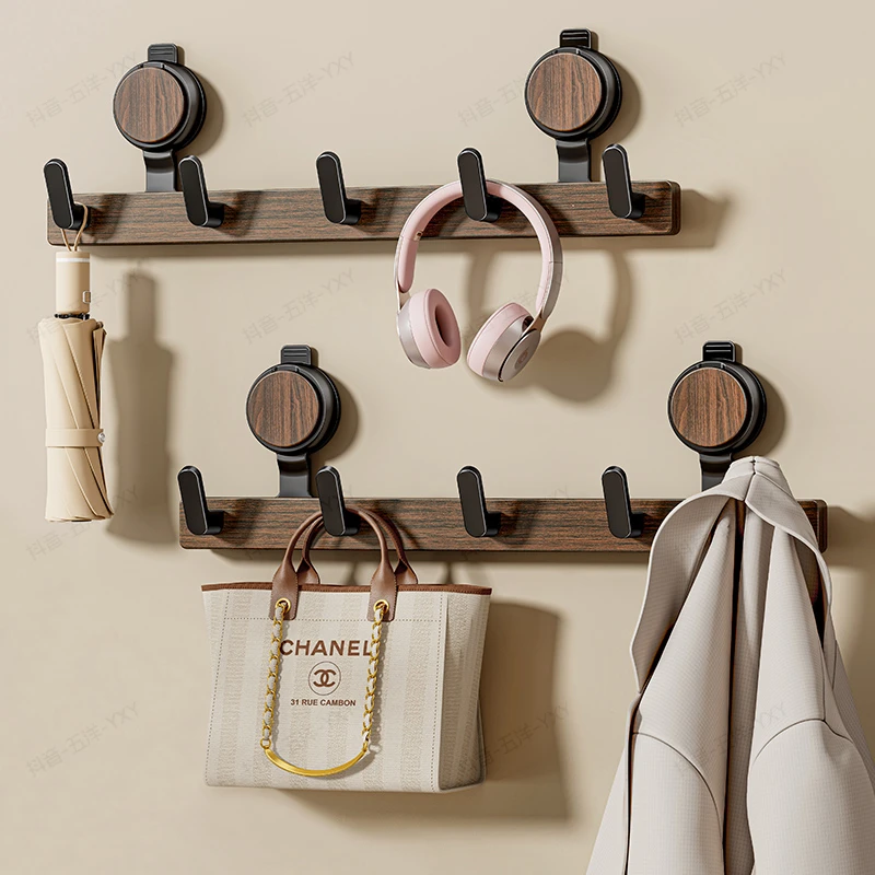 陶市胡桃木吸盘门后挂钩粘钩挂衣架免打孔强力承重壁入户门置物架