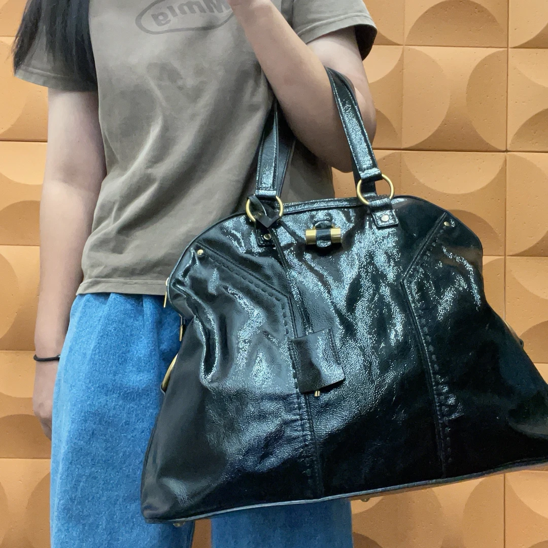 95新 YSL/圣罗兰 【胖】 44 0918 黑色油蜡单肩包