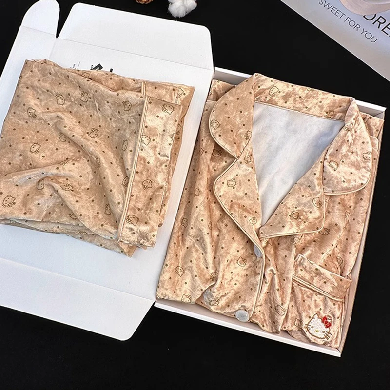 HelloKitty金丝绒睡衣女高级奢华感秋冬季长袖长裤甜美可爱家居服