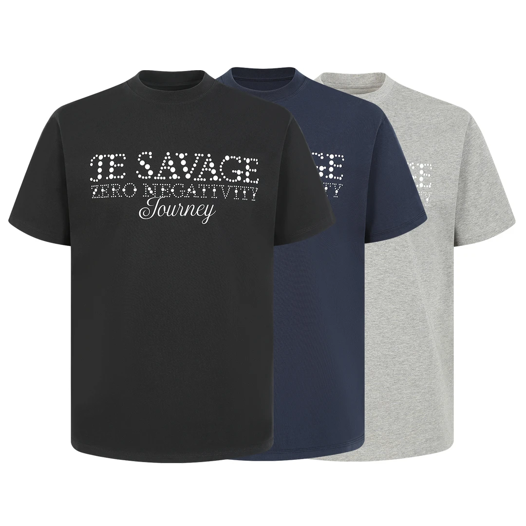 COSSMOR 25SS珍珠烫画标语短袖300G圆领百搭纯棉简约T恤