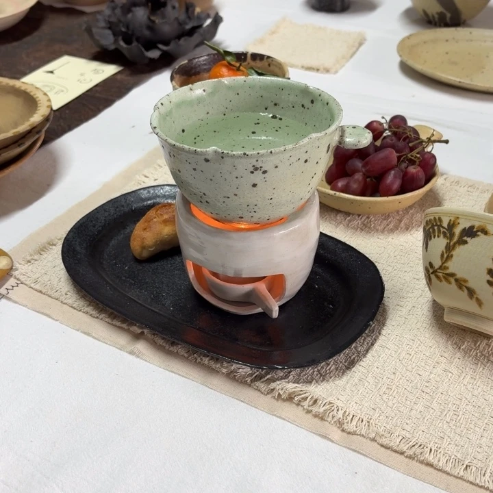 陶瓷鱼摆摆小碗+白色温茶炉