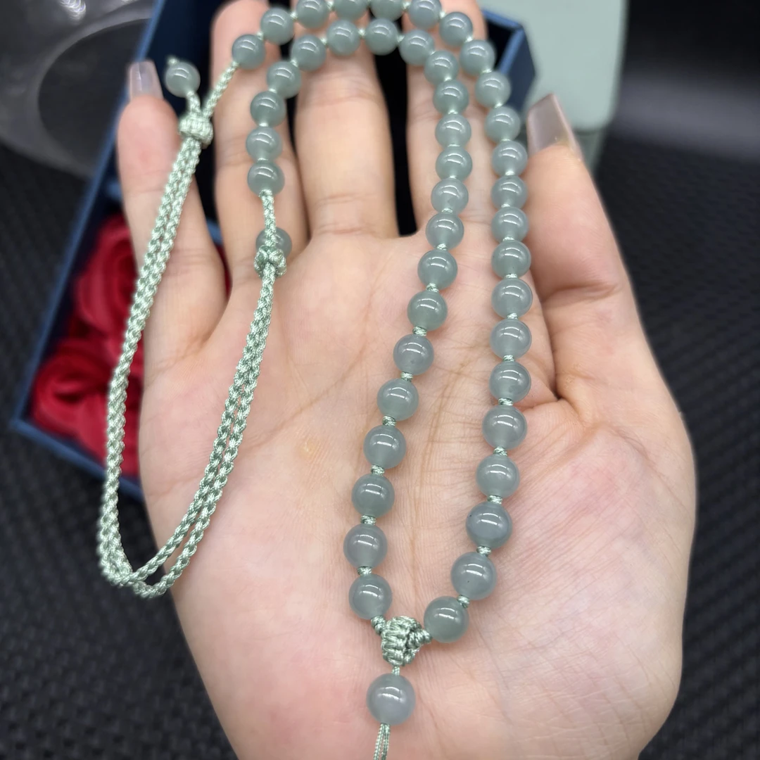福利天然翡翠A货冰种蓝水圆珠7mm玉石珠链挂件绳毛衣链时尚百搭款