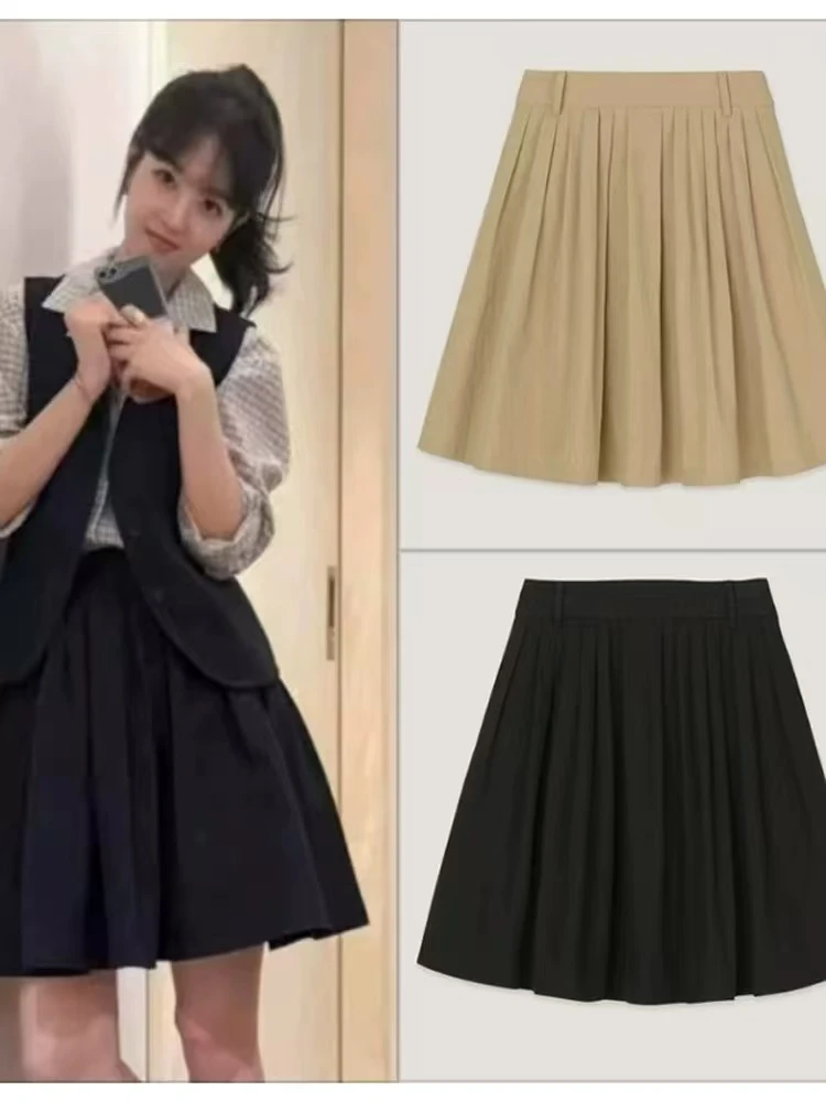 2025春夏新款韩大门百搭休闲百褶显瘦半身裙