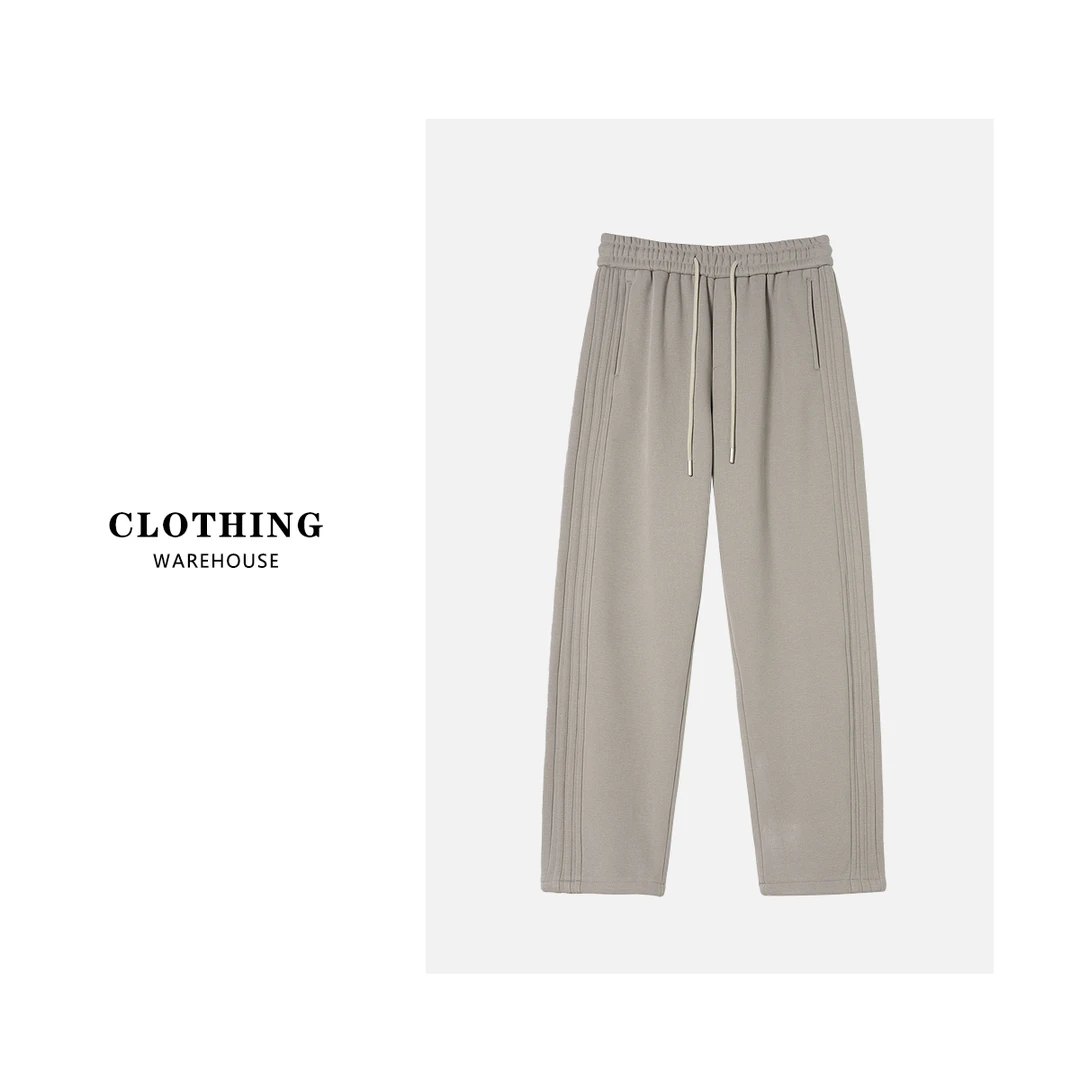 C046美式潮牌高街复古条纹垂感宽松百搭纯色休闲裤58-6258巴黎灰