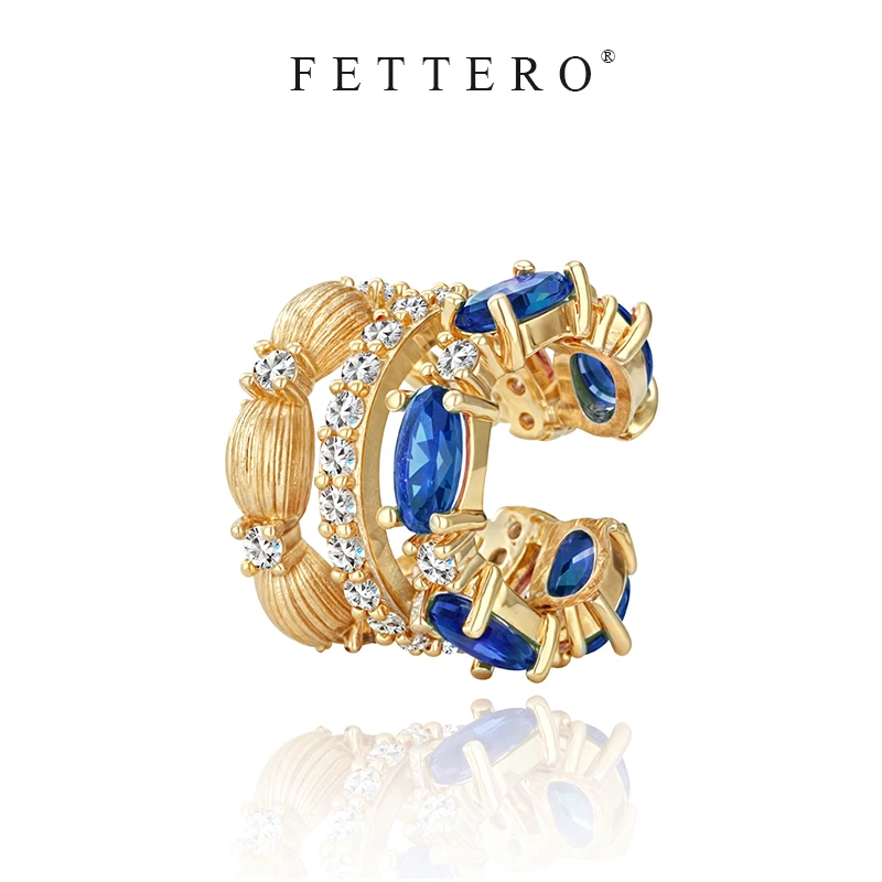 fettero 铜合金耳饰 【金色幻彩拉丝珠耳夹】气质轻奢精致镶嵌