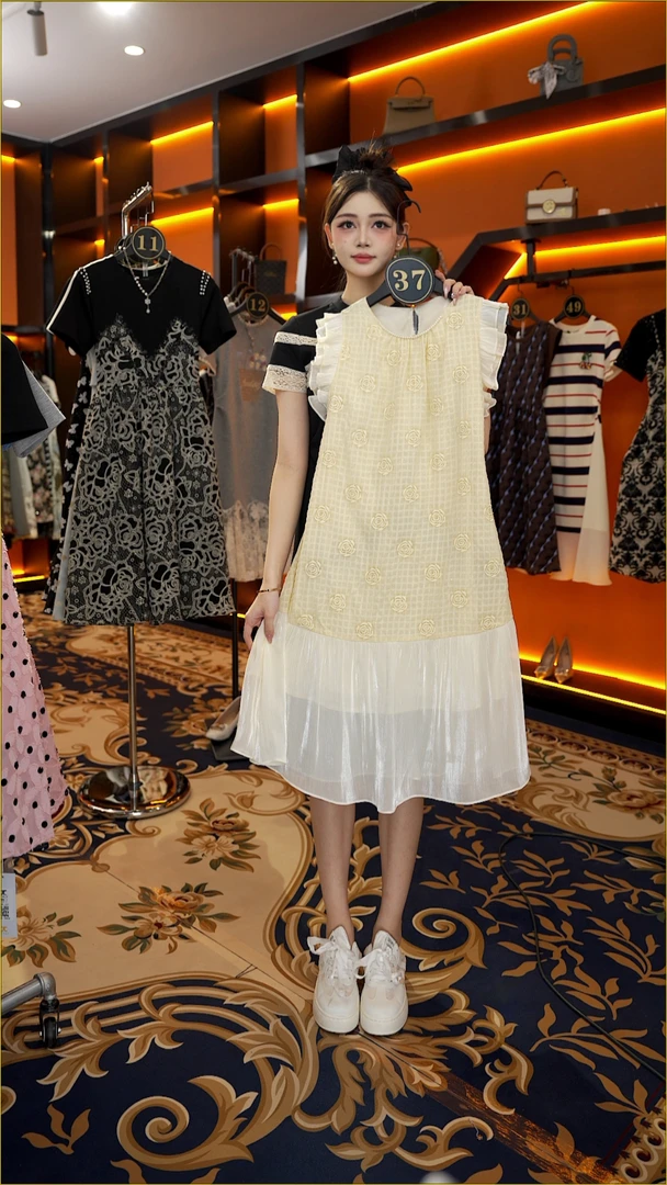 【Linda】【37】夏季法式复古减龄气质假两件显瘦连衣裙NH-A392