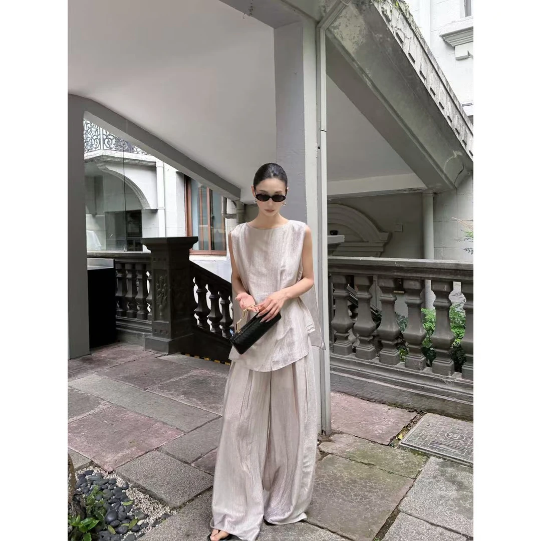 FIINAL《淡琉璃》氛围感层叠上衣女+阔腿裤套装