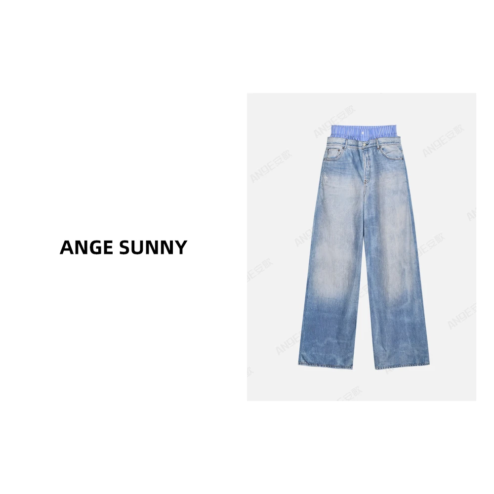 ANGE SUNNY【牛仔印花棉质休闲裤】AC家双腰头清凉透气户外长裤