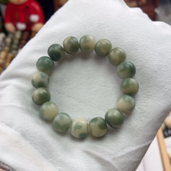 菩提根/象牙果手串卡14苹果干磨绿飘花微瑕