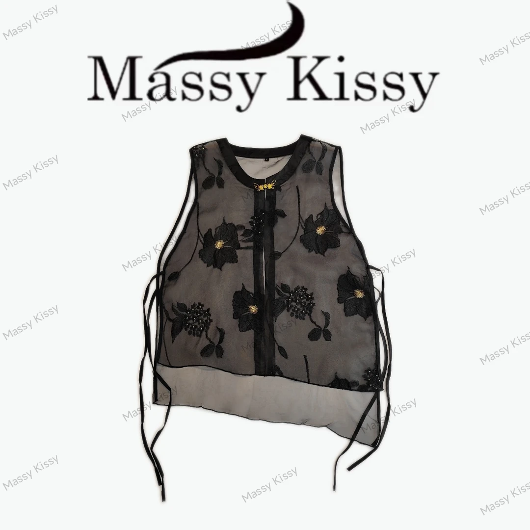 （默）国风新中式女马甲纱面刺绣花轻薄款透气背心气质夏天显瘦