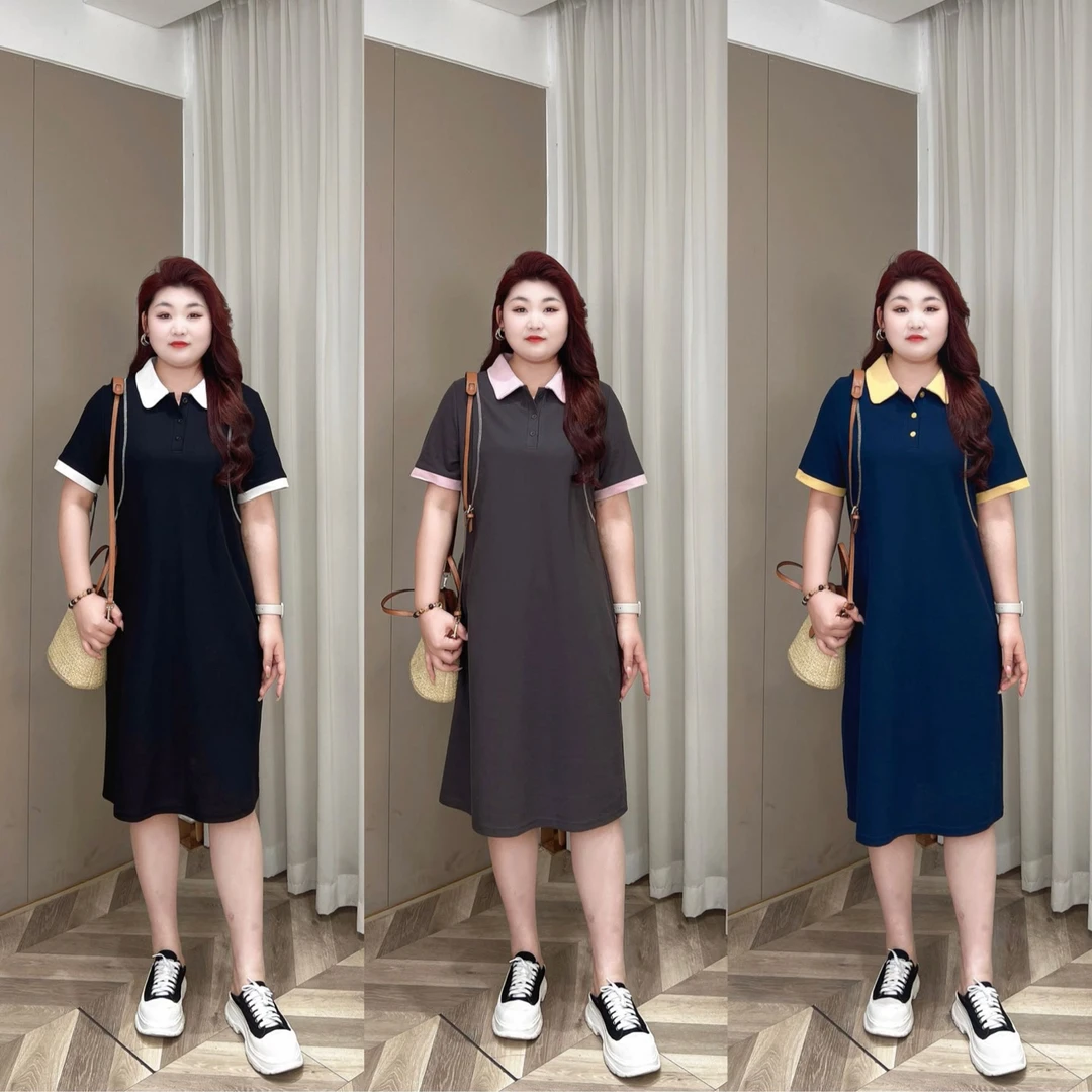 【上新现货】PMM81918夏季新款休闲拼色简约显瘦大码POLO连衣裙