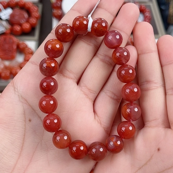 南红玛瑙未镶嵌瓦西牛血红圆珠单圈11mm