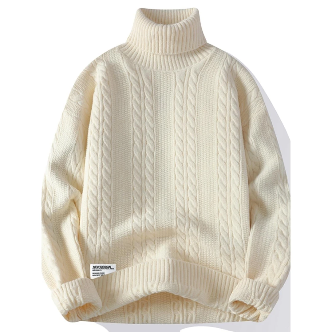 啄木鸟男士秋冬款毛衣可翻高领男装男士秋冬季潮流韩版提花针织线