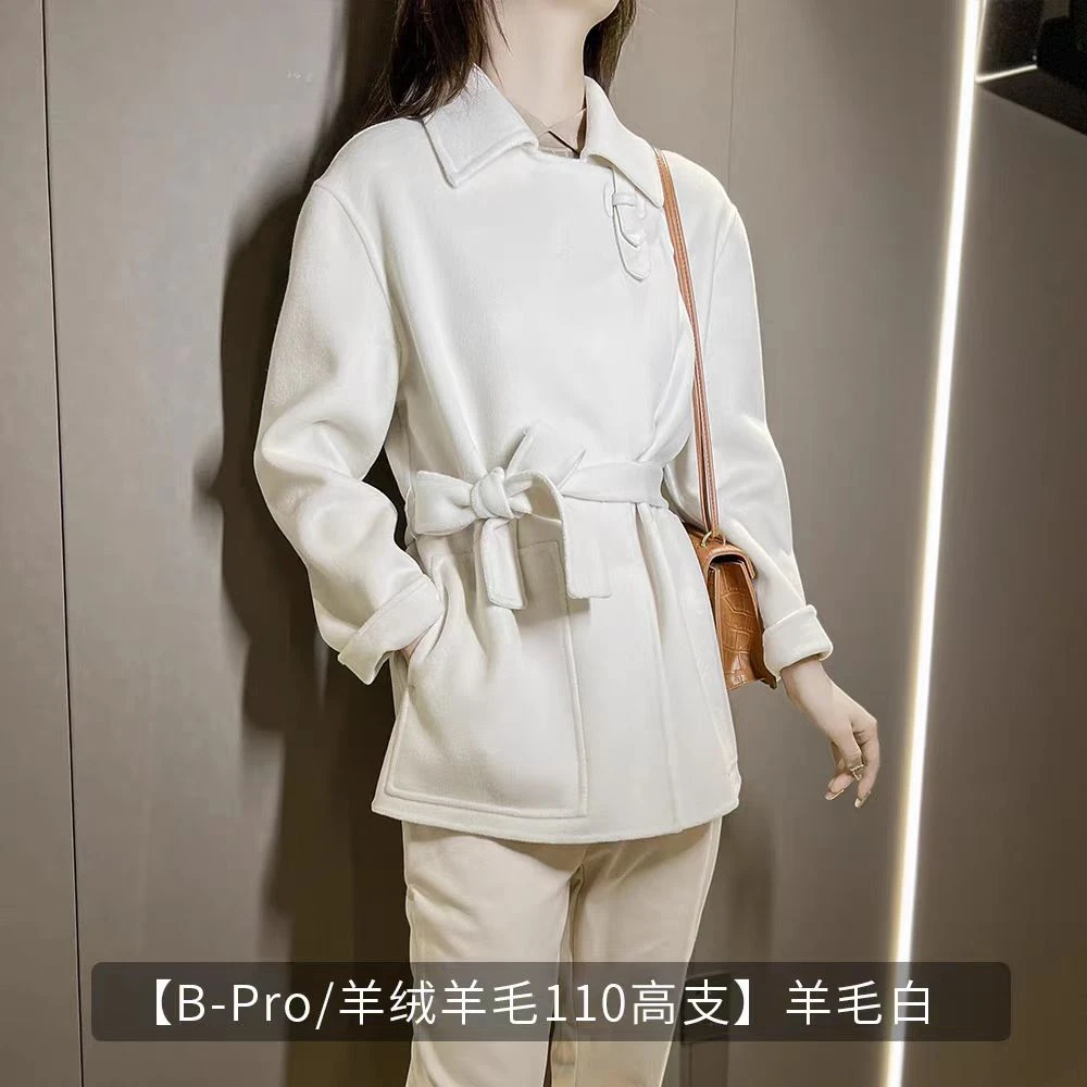 2024新秋冬羊驼毛大衣女短款高端外套系带复古小个子赫本风
