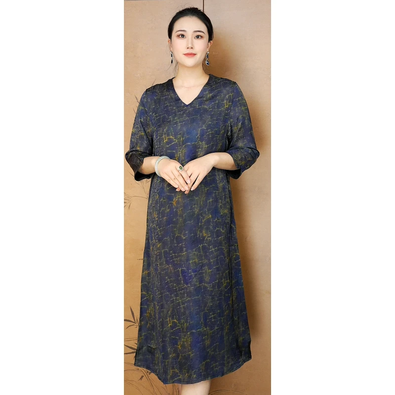 （墨蓝）龟裂纹双面穿连衣裙