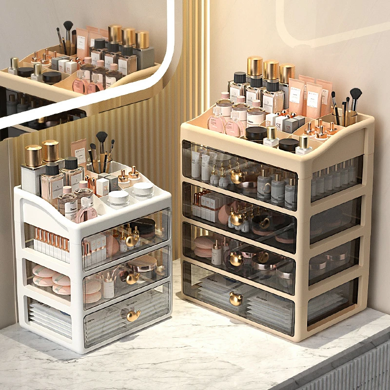 化妆品收纳盒高级感桌面口红盒多层化妆盒轻奢桌面抽屉式收纳盒